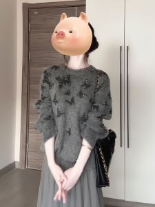 Áo Len Dệt Kim Dày Cổ Tròn Cho Nữ Mùa Thu Đông Phong Cách Lười Biếng Cao Cấp Áo Len Cổ Tròn Dài Tay Dáng Rộng Thoải Mái