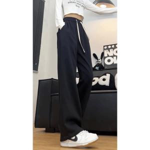 กางเกงวอร์มทรงตรงเอวสูงสำหรับผู้หญิง กางเกงขายาวทรงหลวมสีเทาสไตล์อเมริกัน CleanFit กางเกงขายาวทรงสลิมฟิตสำหรับฤดูใบไม้ร่วง