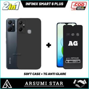 PROMO PAKET MURAH 2 IN 1  CASE INFINIX SMART 6 PLUS  SOFTCASE SILIKON CASING LIQUIT + ANTI GORES CERAMIC MATTE ANTI SPY