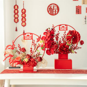 New Year Red Theme Chinese Style Artificial Flowers Living Room Decorations Festive Fake Flowers Home Accessories