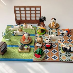 Afternoon Nap Cat Tatami Miniature Figurine Japanese Style Cute Sleeping Kitten Therapeutic Decorative Ornament Desktop Display