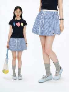 JNXS | Sweet Girlish Retro Checkered Double Waist Short Skirt