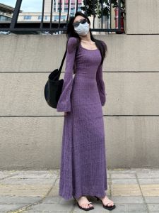 Slim Fit Long Purple Dress Elegant Lady Style Guangzhou Thirteenth Factory Womens Fashion New Autumn City Commute Date Casual