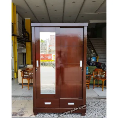 Lemari Pakaian 2 Pintu Sliding Kayu Teack /trinityjayafurniture