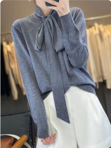 เสื้อสเวตเตอร์คอตั้งแขนยาวผ้าขนสัตว์ผสมสำหรับผู้หญิง ทรงหลวม ปกติ แขนยาว ปกติ สีสันสดใส ฤดูใบไม้ร่วง 2024