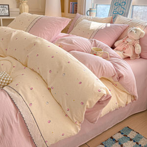 French Romantic Style Pre-washed Lace Bedding Set Duvet Cover Set Pillowcase Quilt Cover Hypoallergenic Fade Resistant