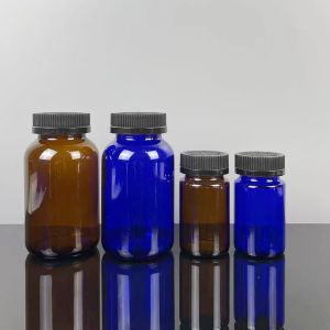 Blue Large Mouth Sealed Glass Pill Bottle Capsule Dispenser Child Safety Lid Medicine Sample Storage Container Anti-Mold Kitchen