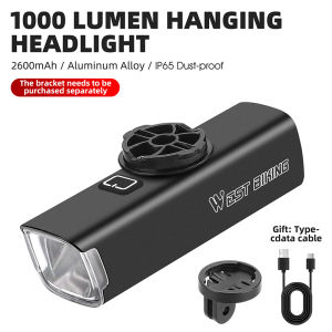 WEST BIKING 1000 Lumen Bicycle Hanging Headlight Smart Vibration Induction Bike Headlight Aluminum Alloy Waterproof IP65 Rechargeable Bicycle Accessories