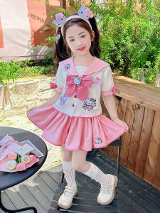 Girls Summer Sweet Kitty Cat Uniform Set 2025 Style Two-Piece Sailor Outfit Puffy Skirt School Uniforms Childrens Clothing