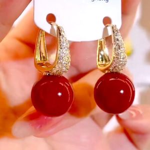 Stylish Hong Kong Style Red Bean Ear Studs Alloy Silver Gold Plated Fashionable Trendy Elegant Classy Diamond Embellished Earrings For Women