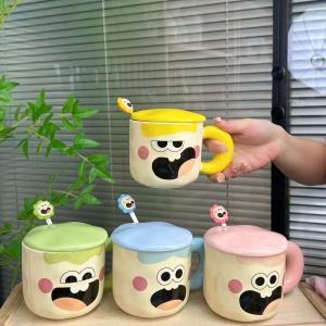 Cute Cartoon Ceramic Mug with Lid Spoon for Drinking Water Couple Best Friend Birthday Gift Mugs Breakage Proof Foam Box