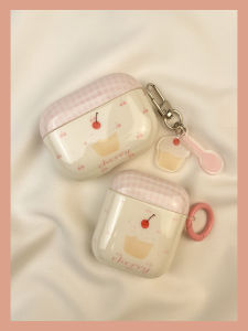 Pink Plaid Cherry Cake Design AirPods Case Compatible with Apple pro Headphones Soft TPU Wireless Bluetooth Earphone Cover