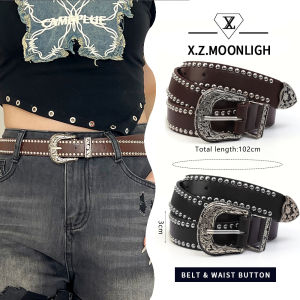X.Z.MOONLIGH Retro Carved Punk Style Leather Belt