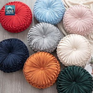 5inch Thick Velvet Round Back Cushion Ruffled Flower Throw Pillow Wheel Pillow Cushion Flower Pumpkin Pillow Sofa Decor