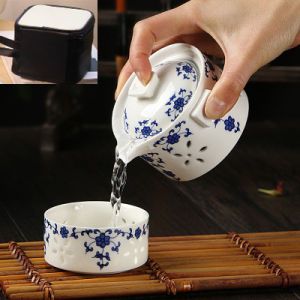 ชุดเครื่องดื่มชาแบบพกพาพร้อมถ้วย 2 ใบ ทำจากเซรามิกแบบเรียบง่ายและหรูหราสำหรับใช้ในที่ทำงาน ชุดเครื่องดื่มชาแบบชิงกุ้ง