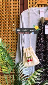 ONE SET KULOT HIGHWAIST MOTIF + KAOS RIB LONGSLEEVE | LOOSE PANTS CRINGKLE SETELAN LENGAN PANJANG MANSET