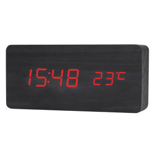 Wooden Vintage LED Digital Alarm Clock with Temperature Display 12/24h Display Nightstand Living Room Home Decor Alarm Clock