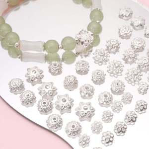 Silver Colored Flower Pendent Bead Spacer Handmade Glass Bracelet DIY Accessories Jewelry Material for Making Beaded Bracelets