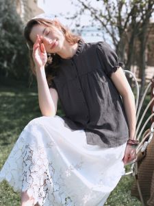 Basic House | Fashion Anti-Aging Round Neck Puff Sleeve Striped Short Sleeve Shirt