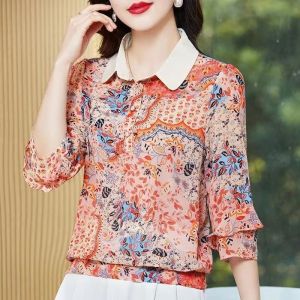 LUCKIN STORE Womens Short Sleeve Top Chiffon Shirt Summer 2025 New Versatile Trend Blouses