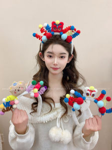 Furry Twisted Rod Hairband Womens Autumn Winter High Hairline Small Face Flattering Cute Hair Clip for New Year Anti-Aging Versatile