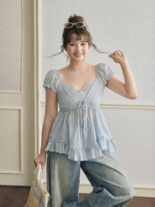 Áo Sơ Mi Dáng A Cổ V Viền Ren Dành Cho Người Mũm Mĩm