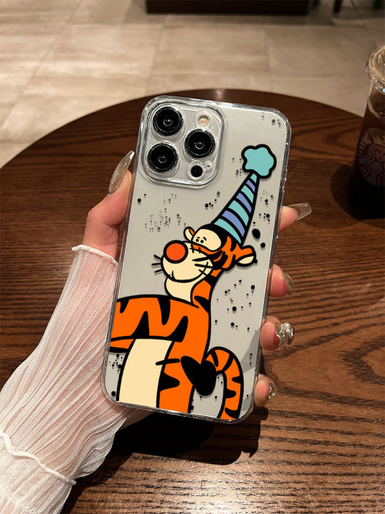 LingRong Cartoon Jumping Tiger Phone Case for  16 pro Max Full Cover Transparent Anti-Fall Cute Design Compatible with 15 And below Models