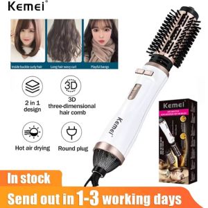 Kemei Multi functional hair dryer straight hair comb adjustable temperature fast heating