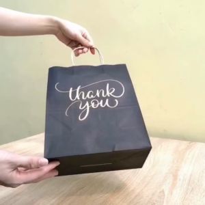 Combo 10 Túi giấy màu đen túi kraft màu đen thank you túi đựng quà họa tiết dễ thương túi giấy kraft đựng quà