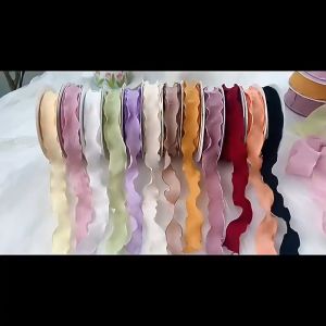 4CM 9M Wrinkled Fish Tail Polyester Fabric Crepe Pleated Lace Ribbon Reben Berlipat Hadiah Gift鱼尾荷叶花边褶皱