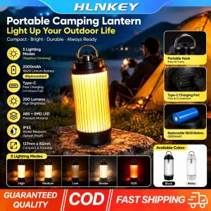 HLINKEY Outdoor Camping Lantern 2000mAh Mag-netic Hook 5 Modes Portable Atmosphere Light Type C Rechargeable Tent Lamp For Hiking Fishing