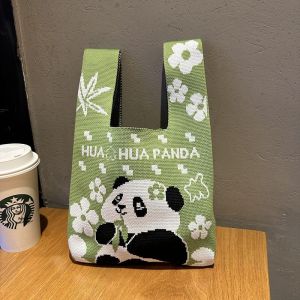 Chengdu Grandpa Knitted Panda Handbag Wristlet Bag Tote Bag Travel Souvenir Soft Foldable Polyester Casual Fashion
