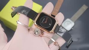 Hush Puppies Jam Tangan Fashion Wanita Rantai Pasir Tanggal Aktif / Jam Tangan Cewek Elegan Mewah Import Koran Style Free Gelang