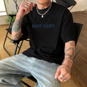 American High Street Retro Vibe Short Sleeve T-Shirt Men Heavyweight Pure Cotton Casual Versatile Small Collar Top Summer