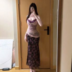CHANGTONG | Unique Beautiful Flowered Strap Camisole Faux Two-Piece Waist-Shaping Bodycon Dress