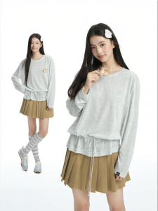 dangerouspeople | Cat Embroidery Striped Long Sleeve Lettered Hoodie Dress with Drawstring