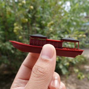 Ancient Style Mini Floating Boat Submersible Water Feature Fish Farming Landscape Decoration Black Canopy Boat Home Decor Craft
