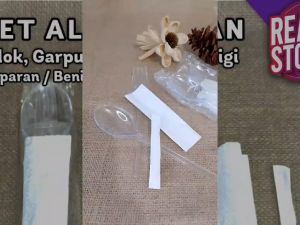 1 pack ( 25 set ) Sendok Bening Garpu Tisu Tusuk Gigi Steril 4in1 Paket Alat Makan