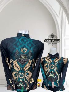 Kemeja Batik Pria Emerald Lengan panjang  couple ayah dan anak bahan dobby premium lapis furing