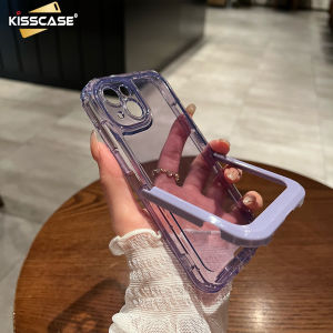 KISSCASE For iPhone15ProMax Candy Color Clear Bracket Case Folding Invisible Holder Stand Shockproof Bumper Back Cover For Apple15 14 13Pro 12 11 Pro Max XR XS Max X XS