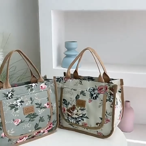 BestGila MALAYSIA Flower Print Lunch Bag Large Capacity Portable Bento Picnic Tote Bag Thickened Canvas Beg Bekal 手提袋