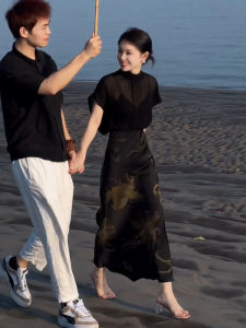 Elegant Chinese Style High Waist A-Line Skirt And Blouse Set Womens Fashion Autumn Wear Sleeveless Chiffon Thin Shirt