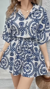 Qiqi Plus Size Women Casual Simplicity Jumpsuit Paisley Pattern Summer Jumpsuit Set 2964