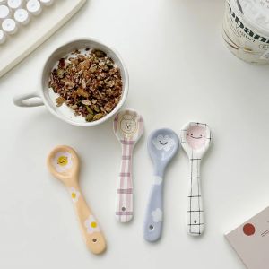 Ceramic Smiling Spoons Cute Ice Cream Spooon Irregular Hand-Pinch Dessert Breakfast Spoons Home Kitchen Tableware Accessories