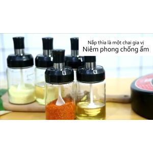 Hủ đựng gia vị thủy tinh có thìa 250ml - Lọ đựng gia vị nhà bếp kèm muỗng và nắp tiện lợi-HAUSE