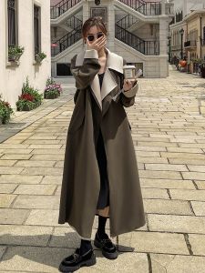 Elegant Long Oversized Womens Coat Spring Autumn British Style Windbreaker Casual High Quality Polyester Fiber Commute Fashion