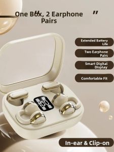 2025 New Wireless Bluetooth Ear Clip on in Ear Stereo Sound Long Battery Life Earphones Double Set Comfortable Wearing