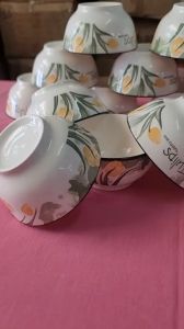 BỘ 10 CHÉN CƠM GỐM CAO CẤP HỌA TIẾT HOA TULIPS + TẶNG KÈM 10 ĐÔI ĐŨA GỖ LÊ VÂN