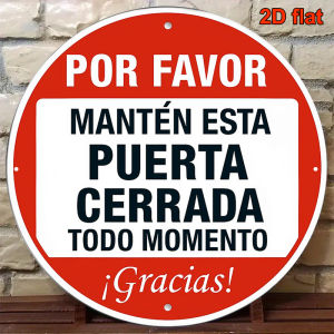 Vintage Spanish "Please Keep This Door Closed" Metal Sign – Rustic Red & White Farmhouse Door Decor Durable Indoor Outdoor Wall