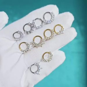 1PC G23 Titanium Marquise CZ Nose Ring Hoop Hinged Clicker Dainty Zircon Septum Ring Ear Helix Tragus Cartilage Piercing Jewelry